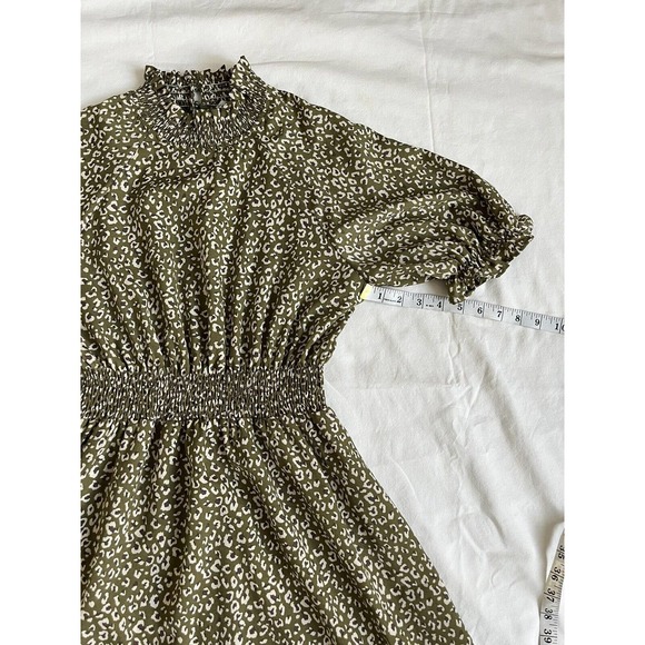 Hayden Los Angeles Midi Ruffle Olive Green Animal Print Dress Sze M Retro Tiered - Picture 6 of 7